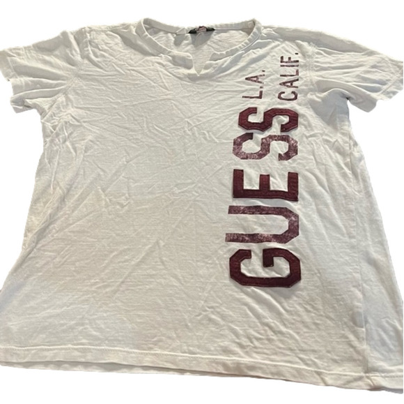 Guess Youth Boy’s Large V-Neck White Tee With Large Letters - Picture 1 of 2